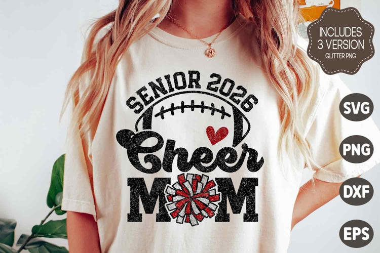 Glitter Football Mom Sweatshirt | Senior Cheer Mom 2026 PNG