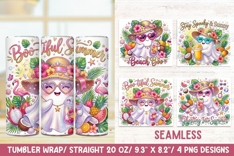 Summer Ghost 20 OZ Skinny Tumbler Wrap Sublimation Png.