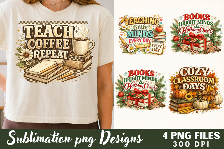 Teach Coffee Repeat Teacher Sublimation Files example image 1