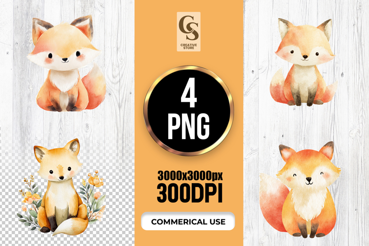 Cute Watercolor Fox Clipart Image 6