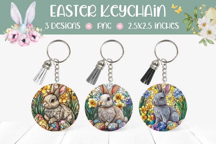 Stained Glass Easter Keychain Template, Floral Easter PNG
