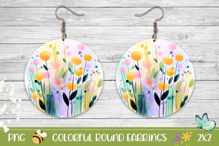 Art Flowers Earrings Print, Abstract Round Earrings Design