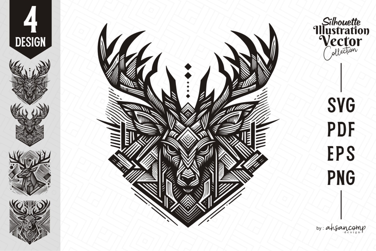 Deer Head Woodcut Engraving Vector