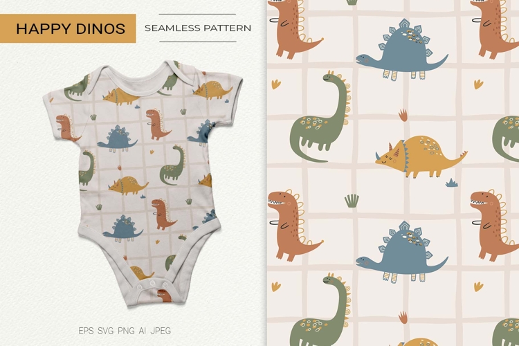 Happy Dinos Seamless Pattern
