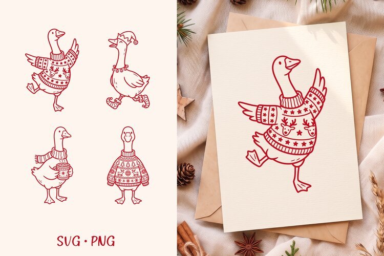 Ugly Sweater Goose SVG, Christmas Elf Hot Cocoa Goose PNG example image 1