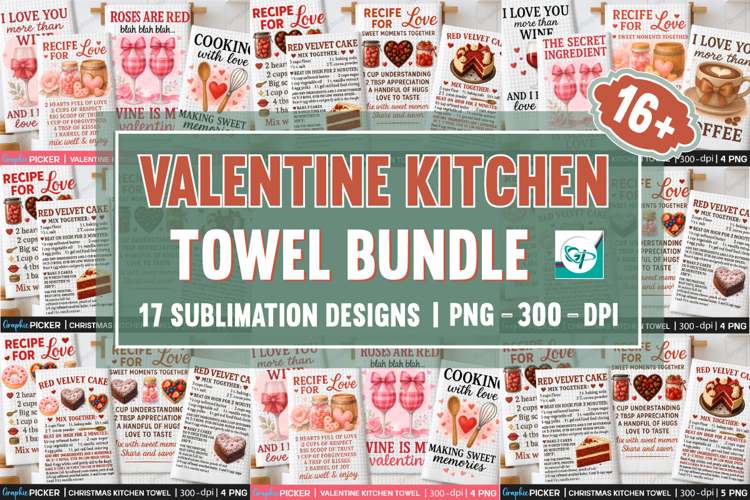 Valentine Kitchen Towel PNG Bundle, Valentine Sublimation