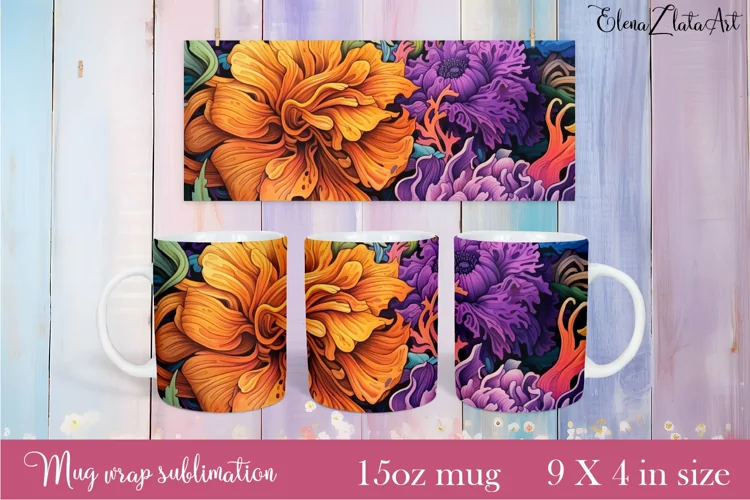 Flowers Mug Sublimation, Floral Design Mug