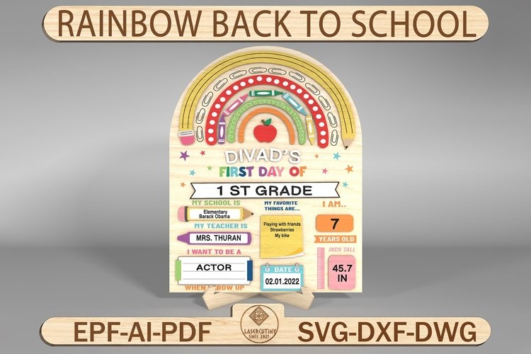 Personalized Rainbow Back To School Sign Svg example image 1