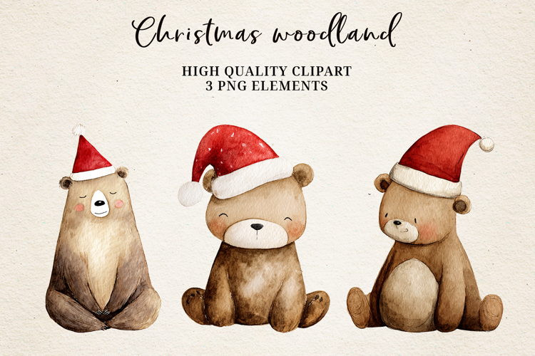 Christmas Woodland Bears | Cute Santa Bear Clipart PNG