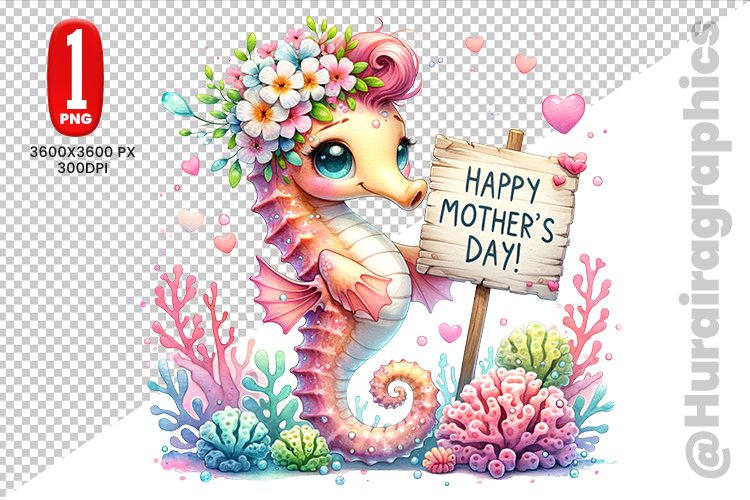 Cute Sea Horse Clipart - PNG File