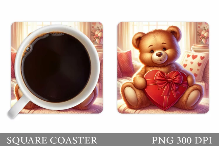 Valentines Bear Coaster. Valentines Coaster Sublimation