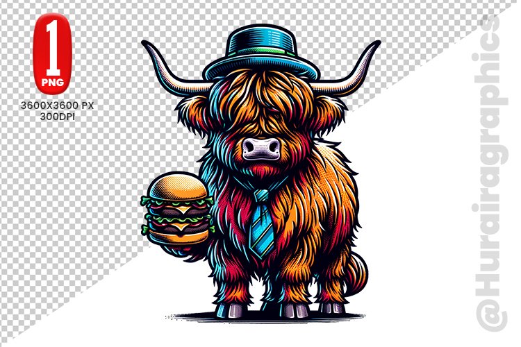 Cute Highland Cow Clipart - PNG File