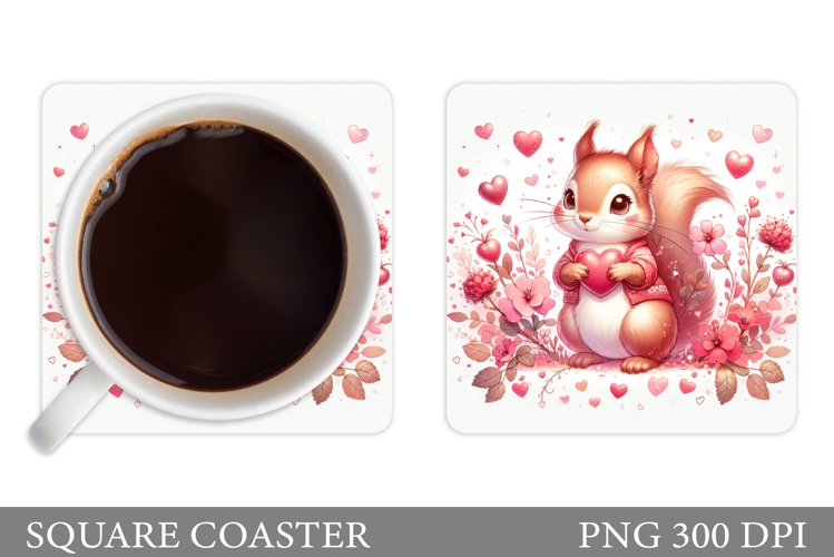 Valentines Squirrel Coaster. Cute Squirrel Coaster Design