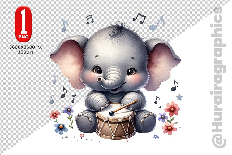Cute Elephant Clipart - PNG File