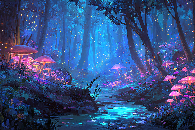Enchanted Glowing Mushroom Forest Fantasy Artwork