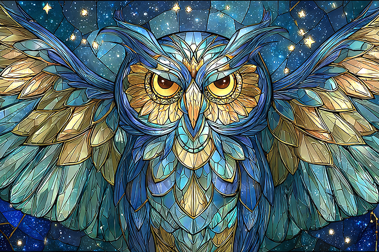 Stained Glass Celestial Owl Decorative Artwork