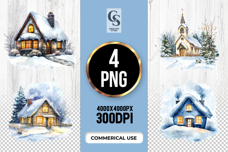 Winter Cottage House Clipart Sublimation PNG