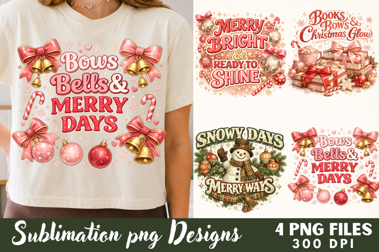 Bows Bells Merry Days Christmas Sublimation Files