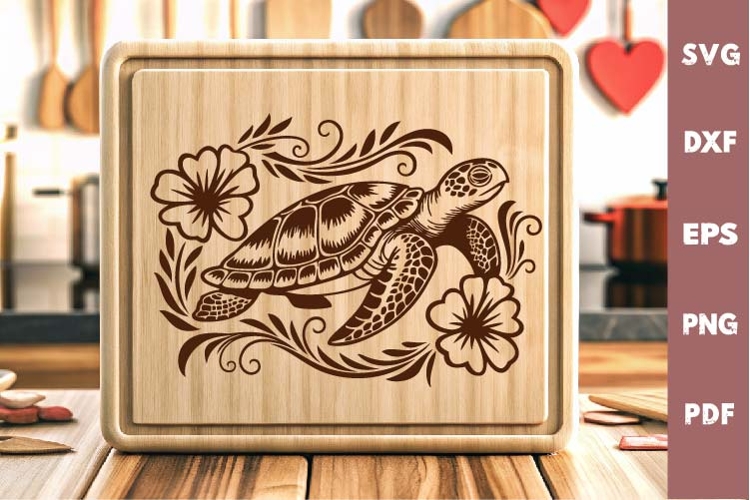 Sea Turtle Design, Underwater World, Cutting board Laser SVG
