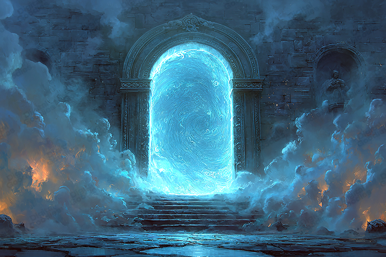 Ancient Portal with Glowing Blue Magical Energy Art