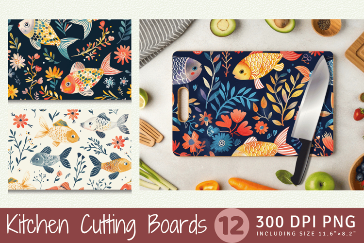Cute Floral Fishes Cutting Boards sublimation Design
