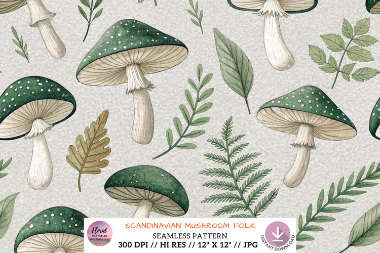 Scandinavian Mushroom Folk Seamless Pattern