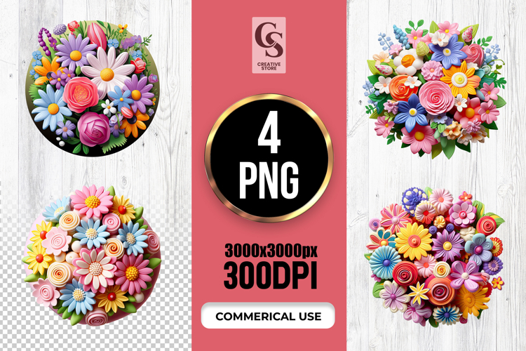 Colorful Floral Flower Ball Clipart Sublimation PNG