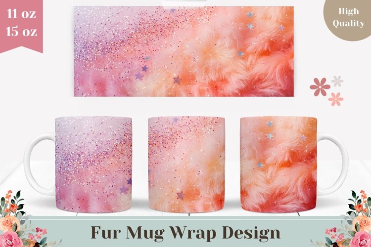 Pink Fur Mug Design, Pink Glitter Mug Sublimation example image 1