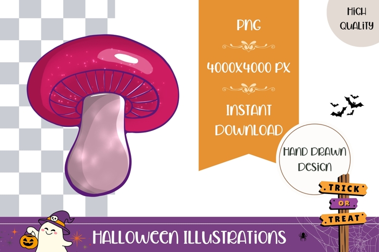 Hand Drawn Halloween Illustration, Cartoon Mushroom PNG