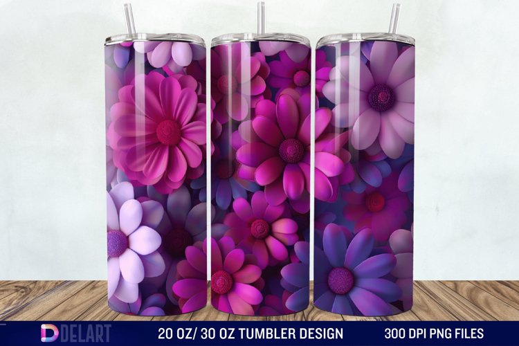 3D Fuchsia and Violet Flowers Tumbler Wrap example image 1