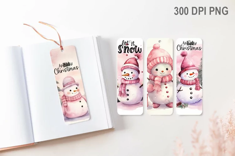 Christmas Pink Snowman Bookmark - Christmas Sublimation