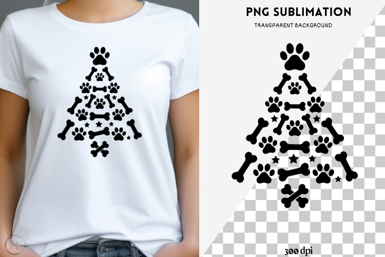Paw print Christmas tree png design for T-shirts