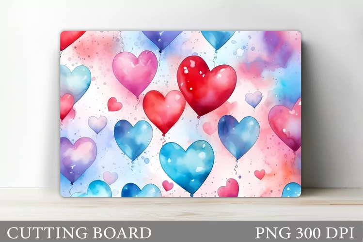 Heart Balloons Cutting Board. Valentine Cutting Board Design