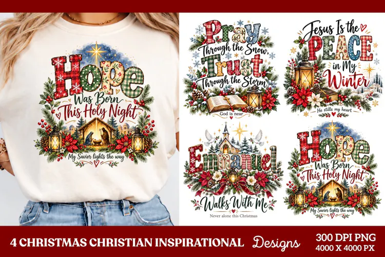 4 Christian Christmas PNG Designs, 4 Christian Inspirational
