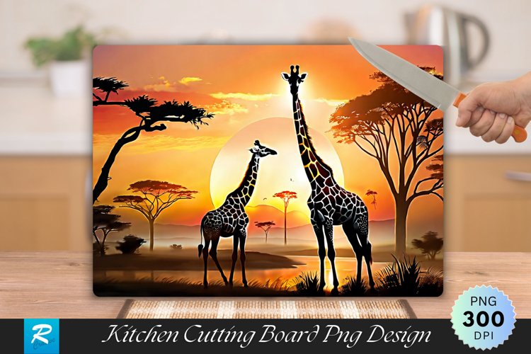 Giraffe With Sunset Nature Cutting Board Sublimation Design example image 1