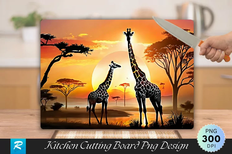 Giraffe With Sunset Nature Cutting Board Sublimation Design