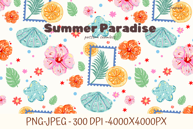 Summer Seamless Pattern, Coastal Tropical Beach Backgrounds
