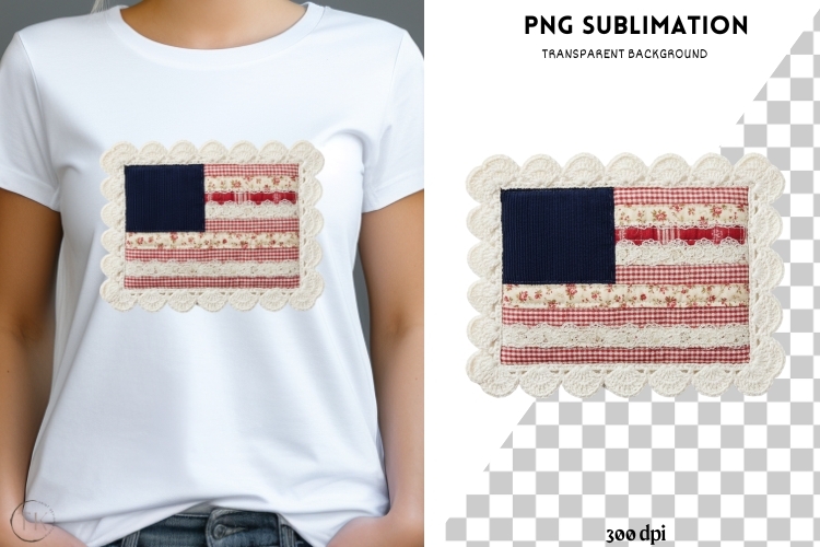 Vintage American Flag PNG | Patriotic Patchwork Flag Clipart example image 1