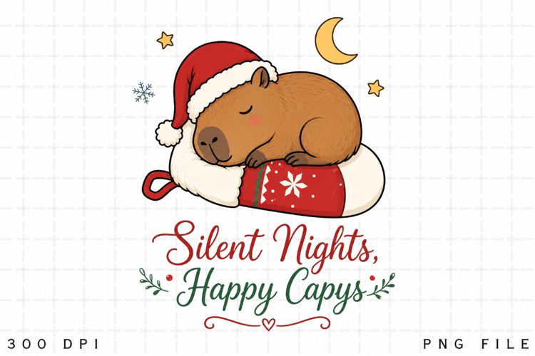 Capybara Christmas PNG, Silent Nights Happy Capys PNG, Sleep