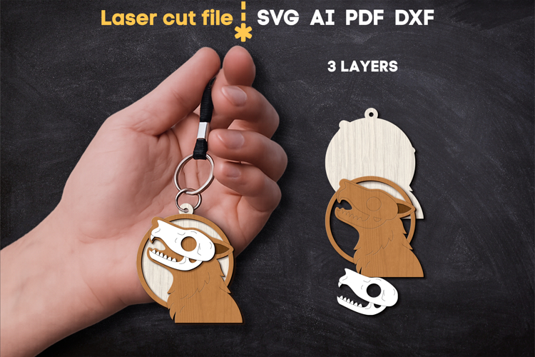 Halloween Wolf Keychain SVG laser cut files for Glowforge
