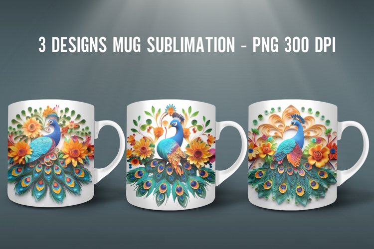 3D Peacock Mug Sublimation I Mug Wrap