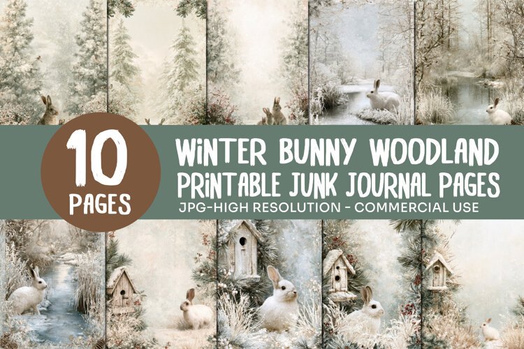 Winter Bunny Woodland Junk Journal Pages example image 1