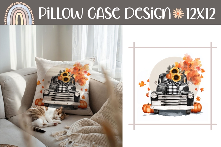 Fall Truck Pillow Sublimation, Sunflowers Pillow Design