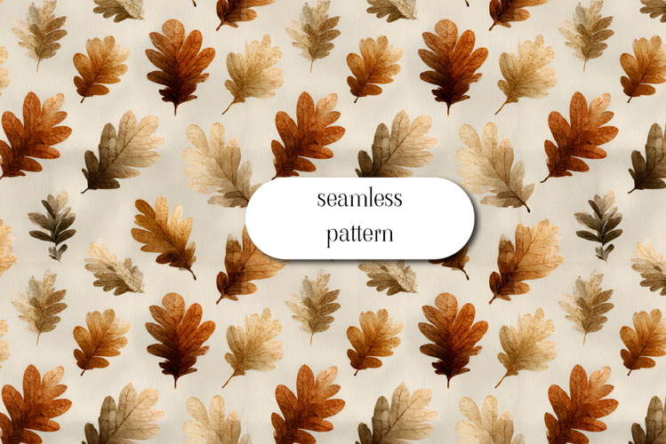 Watercolor Autumn Oak Leaves Seamless Pattern