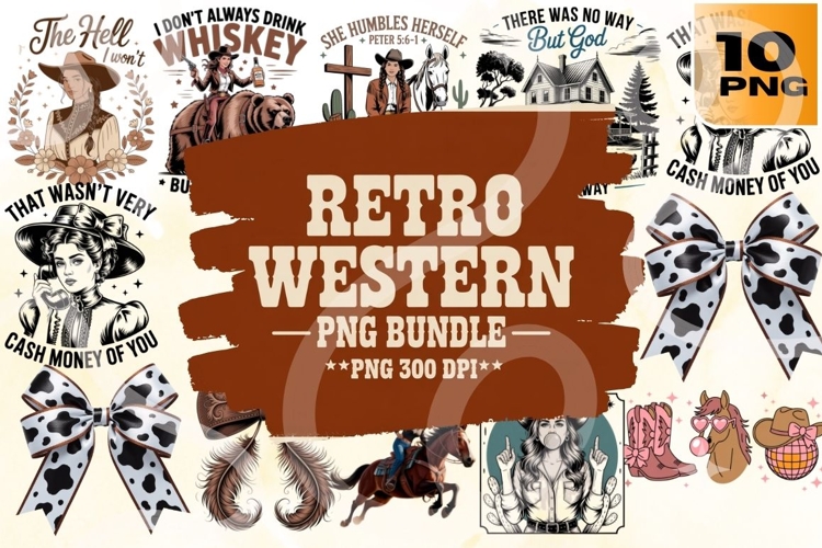 Retro Western Cowgirl PNG Pack