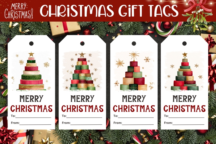Cartoon Christmas Tree Gift Tags, Colorful Christmas Tags