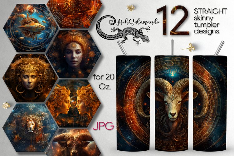 Zodiac signs | 12 Magic Skinny tumbler Sublimation designs