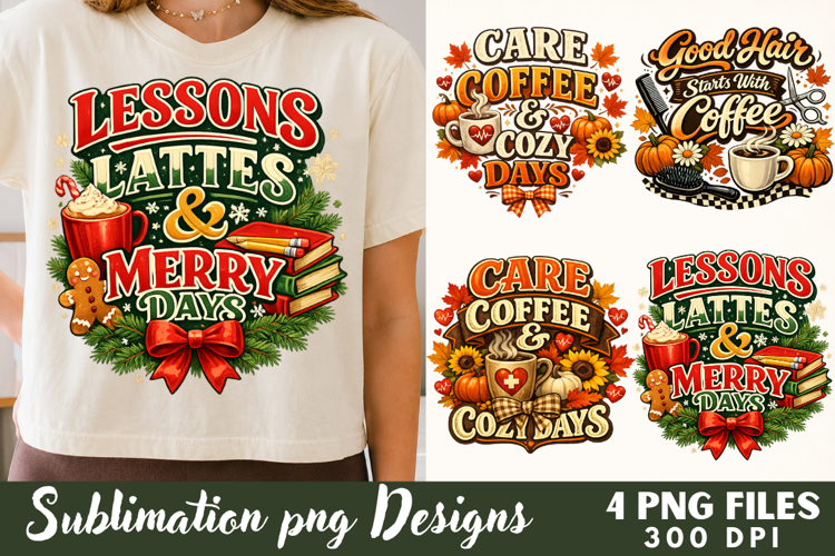 Lessons Lattes Merry Days Teacher Sublimation Files