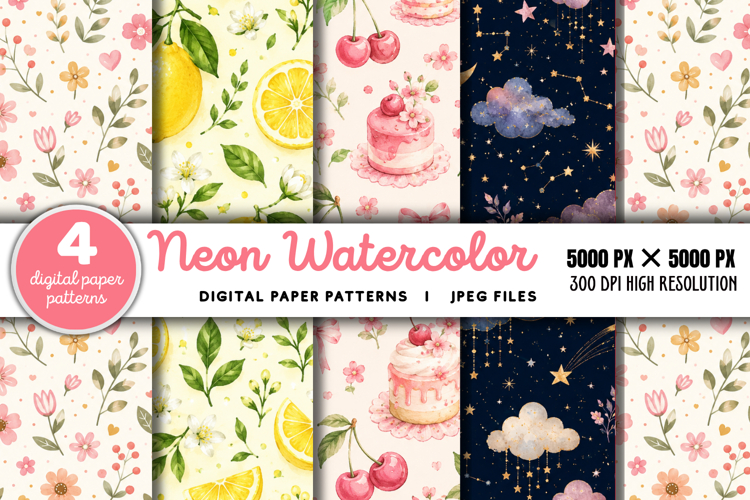 Neon Watercolor Stripes Pattern Paper JPG
