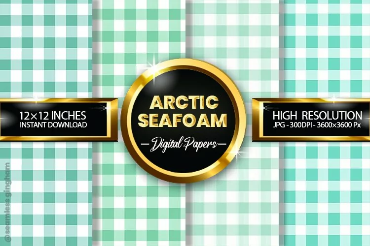 Arctic Seafoam Gingham Digital Papers 04 Variations